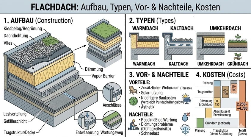 Wie ein Flachdach aufgebaut ist.