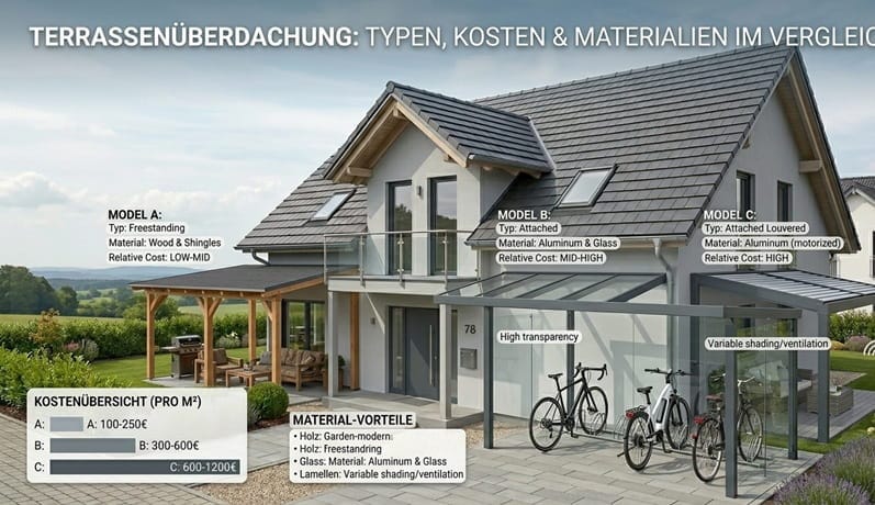 Terrassenüberdachung 2026: Typen, Kosten & Materialien im Vergleich