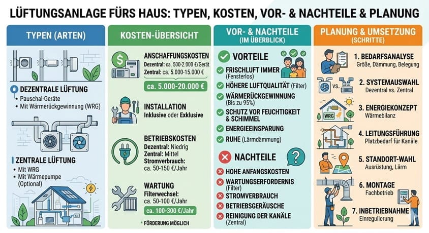 Lüftungsanlage Haus: Typen, Kosten & Vor- und Nachteile