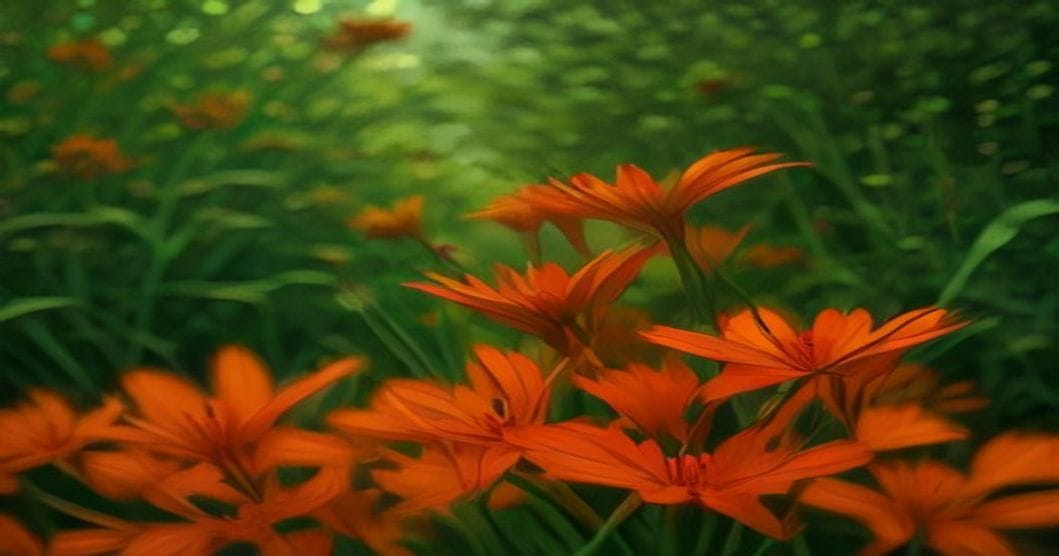 
                               Leuchtend orangerote Blütenstände der Montbretie Crocosmia im Beet
                              