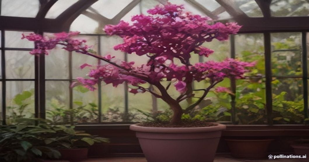
                               Zurückgeschnittenes Fuchsien-Hochstämmchen im kühlen Gewächshaus
                              