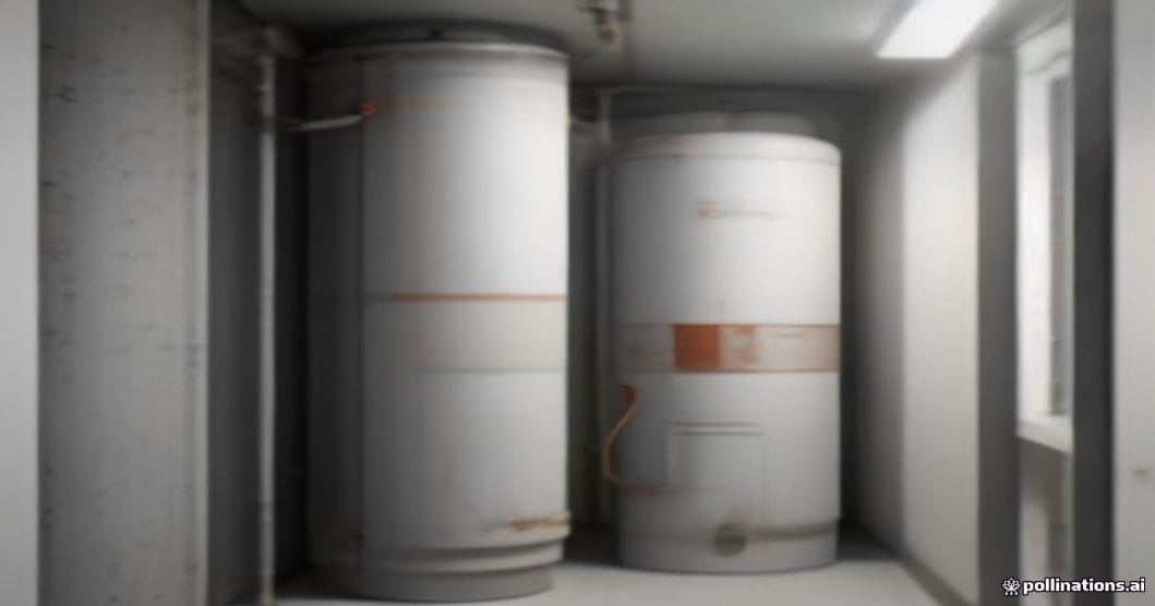 
                               Weißer Warmwasserspeicher im Heizungsraum mit gedämmten Anschlussleitungen
                              