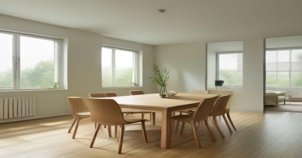
                               Helles offenes Wohn- und Esszimmer mit Eichenboden und Tageslicht
                              