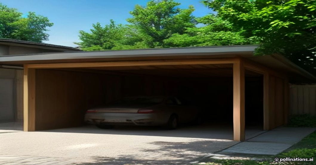 
                               Holz-Carport mit angebautem Abstellraum neben einem Wohnhaus
                              