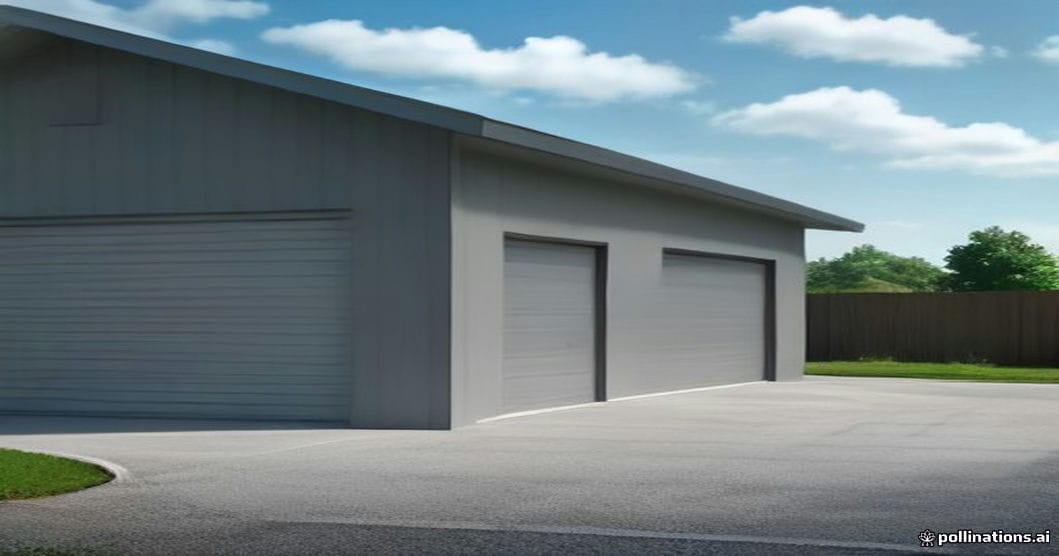 
                               Fertiggarage aus Beton neben einem Wohnhaus
                              